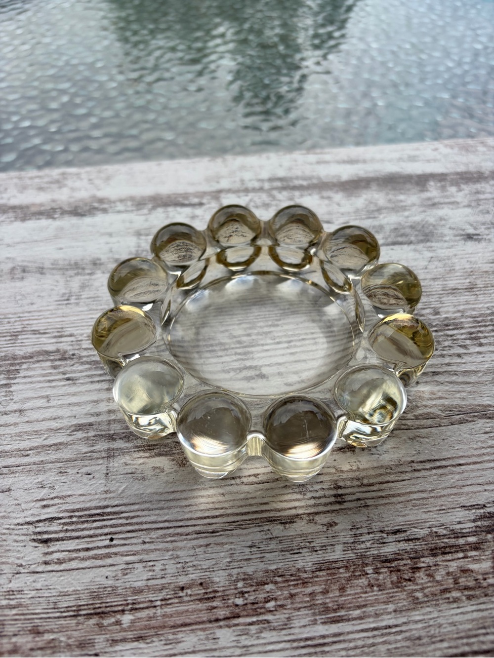 Vintage MCM Yellow Tint Boopie Bubble Glass Ashtray Dish Retro